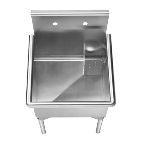 Pearlhaus Brushed Stainless Steel Small Square, Single Bowl Commerical Freestanding Utility Sink