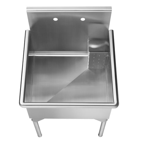 Pearlhaus Brushed Stainless Steel Square, Single Bowl Commerical Freestanding Utility Sink