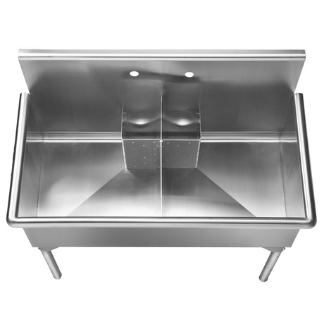 Pearlhaus Brushed Stainless Steel Double Bowl Commerical Freestanding Utility Sink