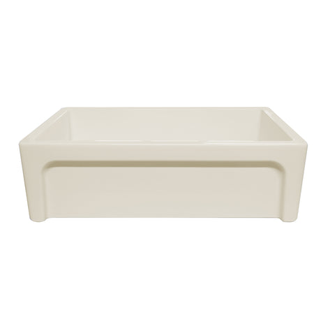 Glencove St. Ives 33" Front Apron Fireclay Sink with an Intricate Vine Design on one side and an Elegant Plain Beveled Front Apron on the Opposite Side