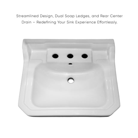 Victoriahaus console with integrated rectangular bowl with widespread hole drill, Polished Brass leg support, interchangable towel bar, backsplash and overflow