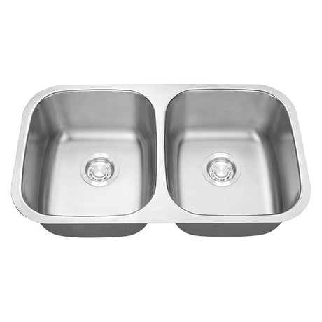 32 In. Standard Radius 50/50 Double Bowl Undermount 16 Ga. Stainless Steel Kitchen Sink